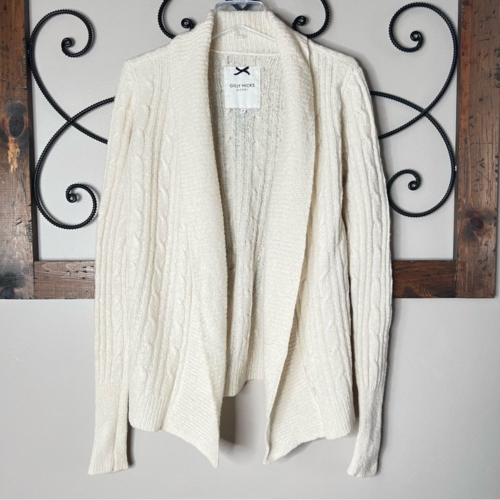 VTG Y2K Gilly Hicks Wool Blend Open Front Bone Colored Cardigan Size M